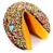 Dark Chocolate covered giant fortune cookie with birthday candies and pastel sprinkles