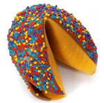 Bold colors adorn this chocolate covered giant fortune cookie, perfect to celebrate your father or bosses birthday.